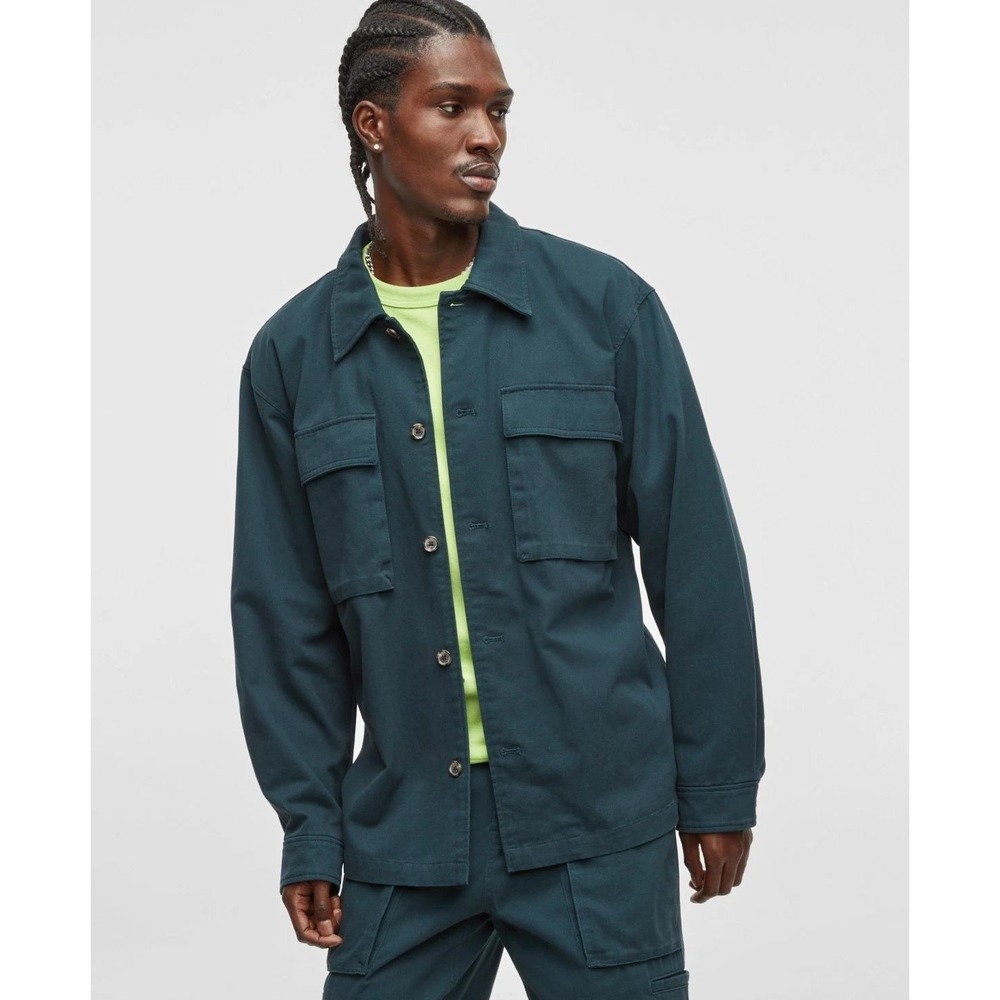 Mode of One Mens Deep Malachite Green Cotton Twill Shirt Jacket Large NWT